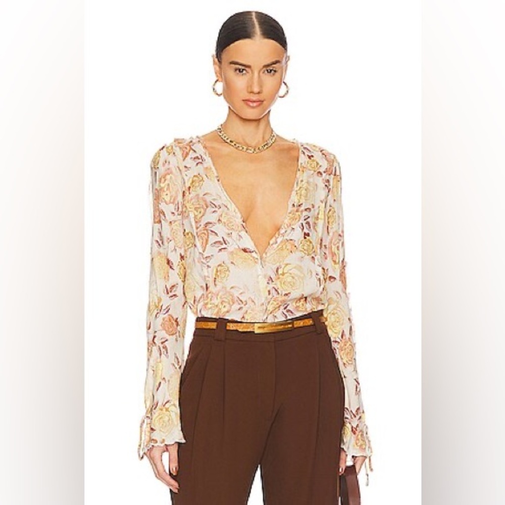 [NWOT] $98 FREE PEOPLE Everything's Rosy Bodysuit in Tea Combo. Size Small